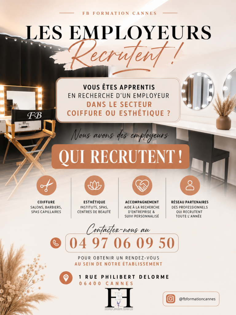 Employeur apprentissage coiffure esthétique Cannes FB Formation